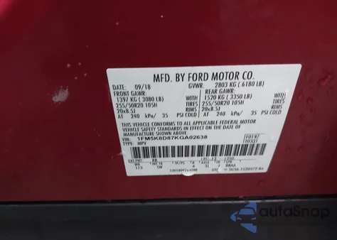 2019 Ford Explorer Xlt из США, поврежденный, VIN 1FM5K8D87KGA02638